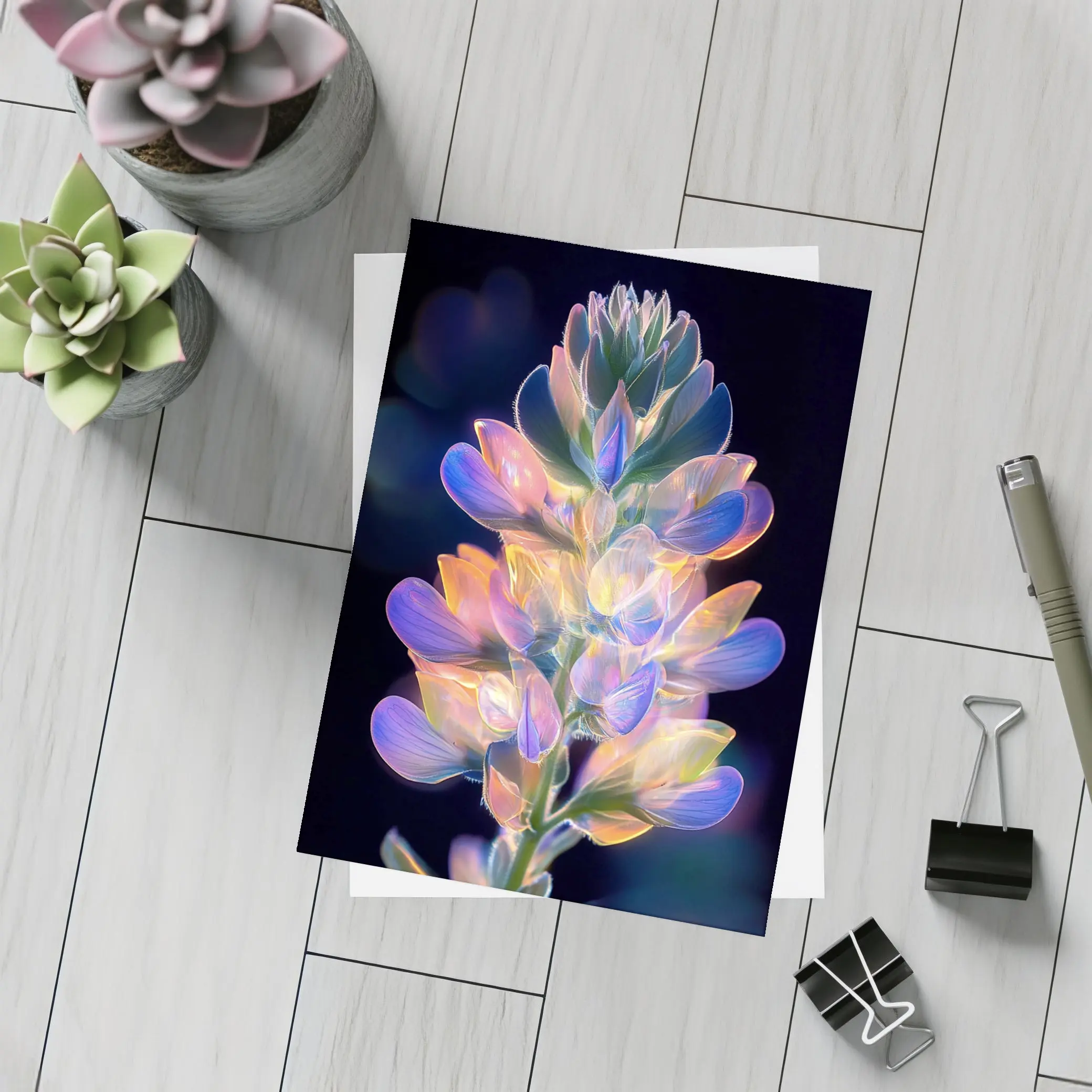 Glowing Lupin Flower Dark Background Neon – Postcards