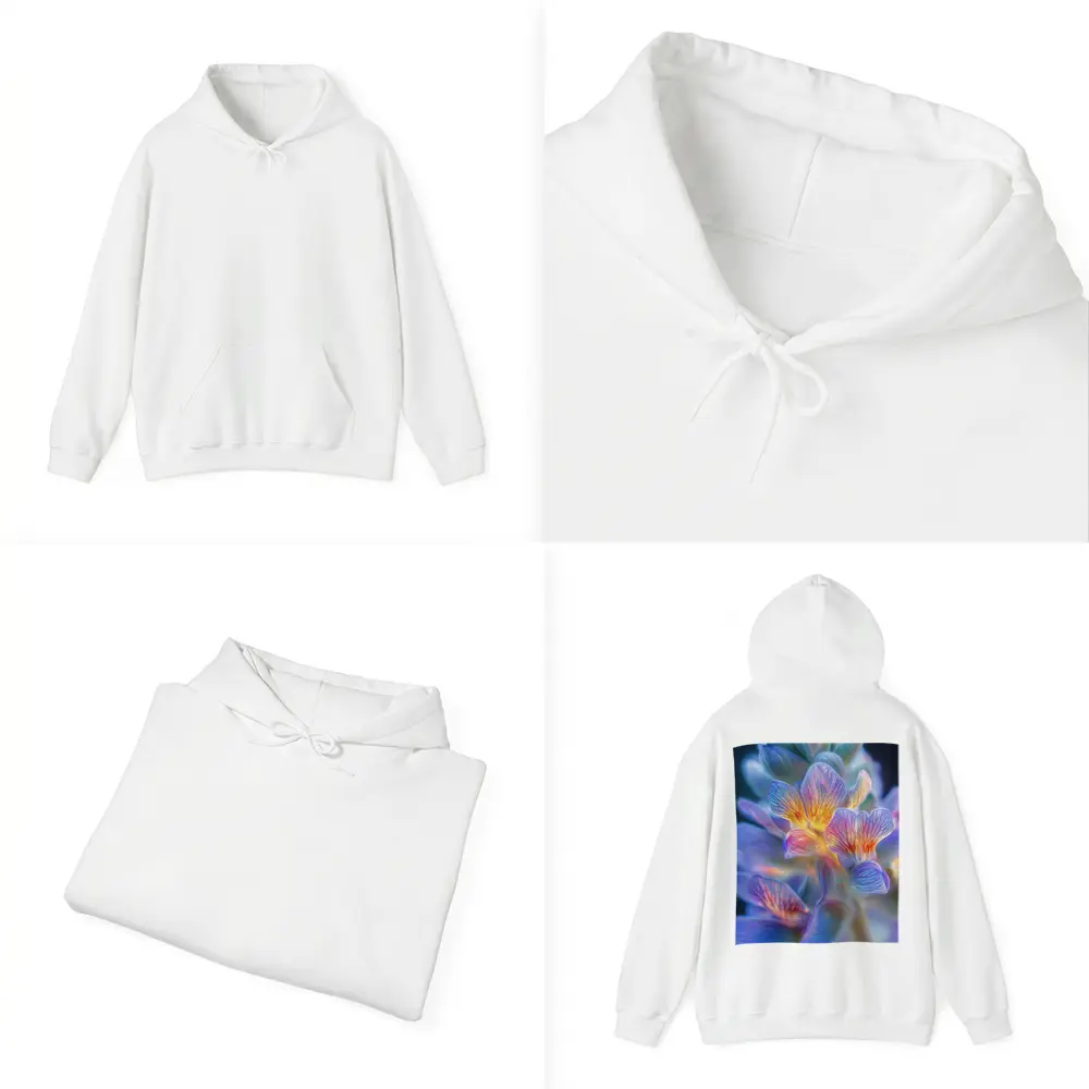 Glowing Freesia Flower Close Up Blue Background – Hoodies