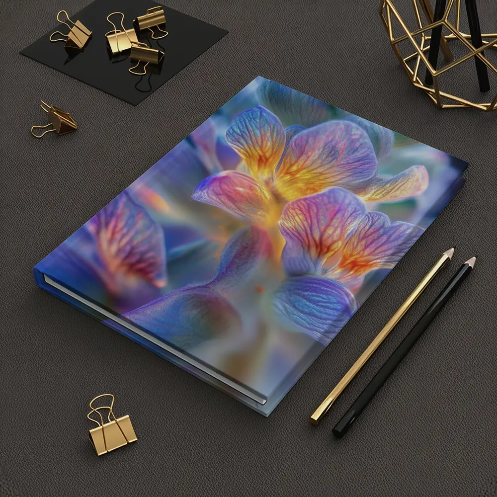 Glowing Freesia Flower Close Up Blue Background – Notebooks