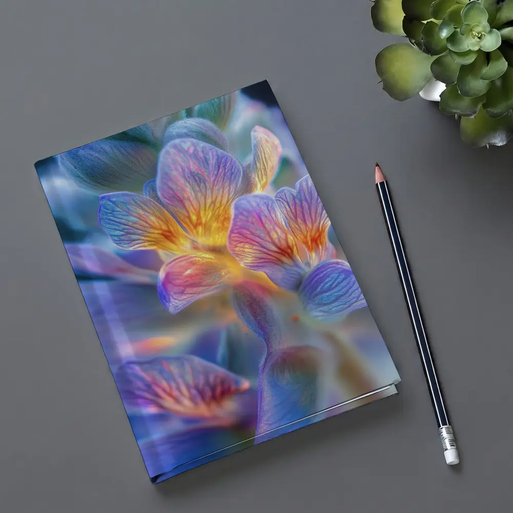 Glowing Freesia Flower Close Up Blue Background – Notebooks
