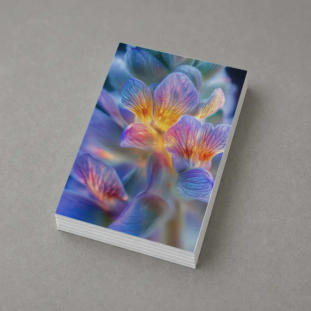 Glowing Freesia Flower Close Up Blue Background – Postcards