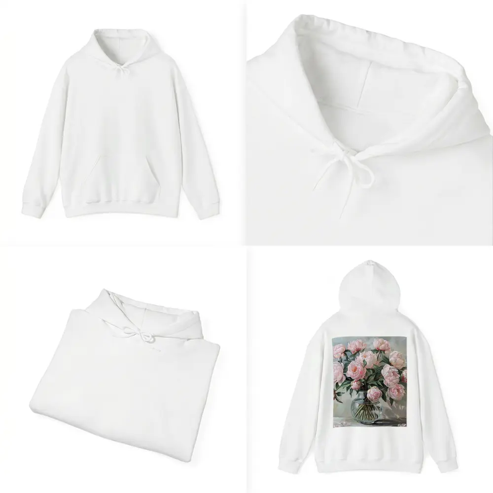 Pink Peonies Glass Vase Oil Painting – Hoodies
