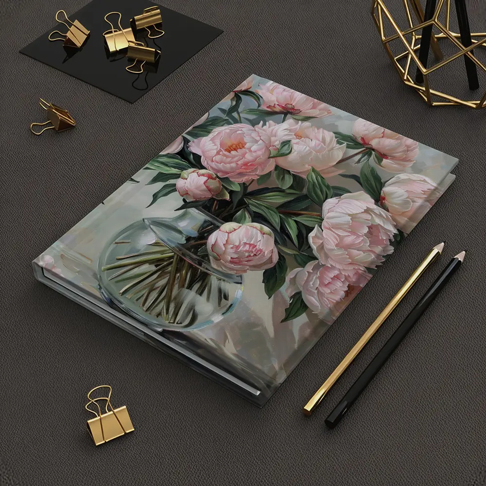 Pink Peonies Glass Vase Oil Painting – Notebooks