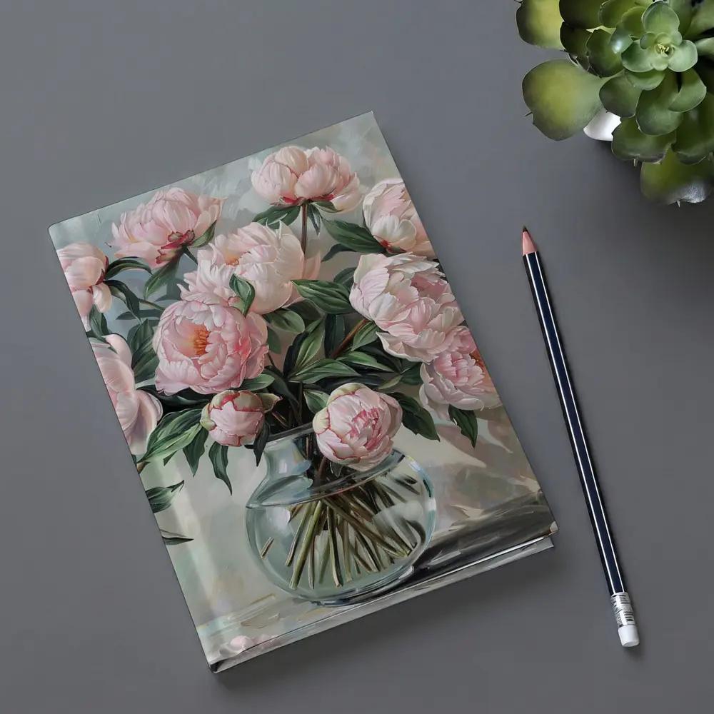 Pink Peonies Glass Vase Oil Painting – Notebooks