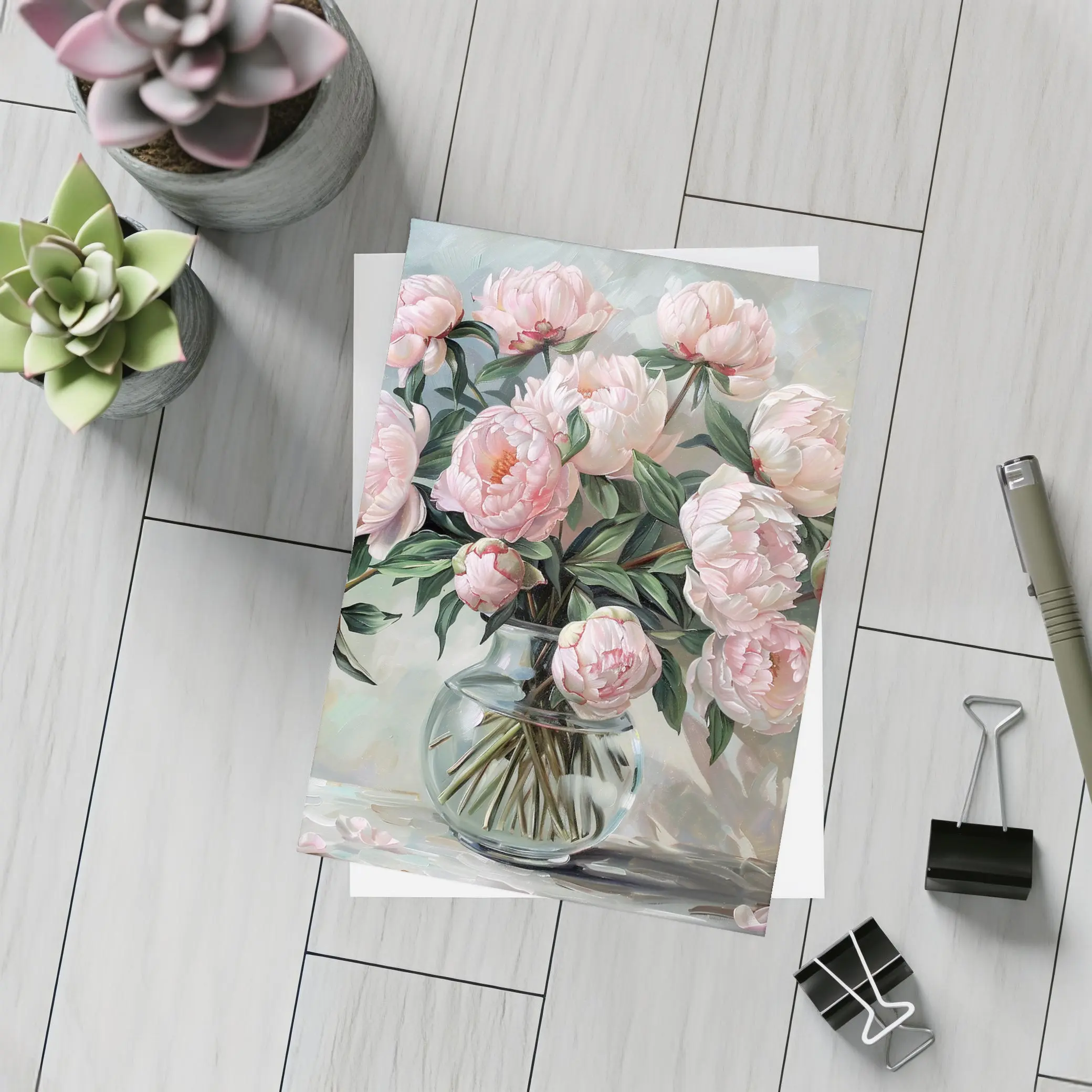 Pink Peonies Glass Vase Oil Painting – Postcards