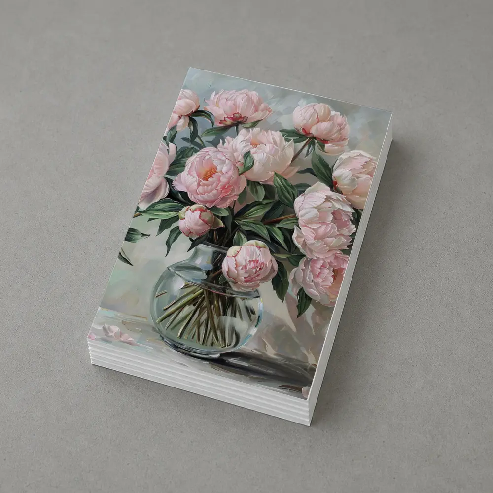 Pink Peonies Glass Vase Oil Painting – Postcards