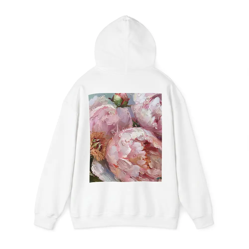 Pink Peonies Oil Painting With Water Drops – Hoodies