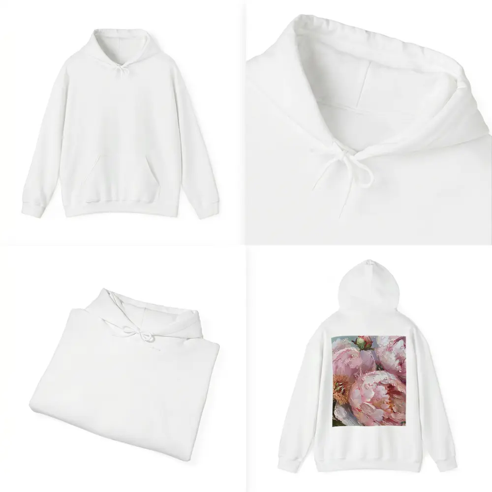 Pink Peonies Oil Painting With Water Drops – Hoodies