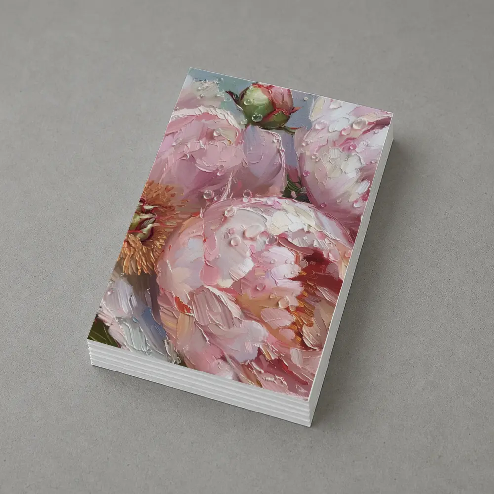 Pink Peonies Oil Painting With Water Drops – Postcards