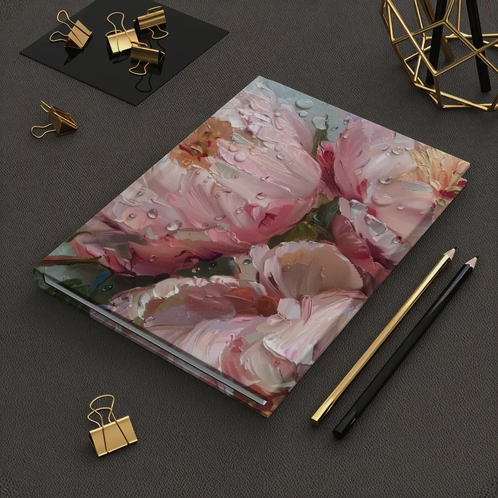 Pink Peonies Oil Painting Rainy Day – Notebooks