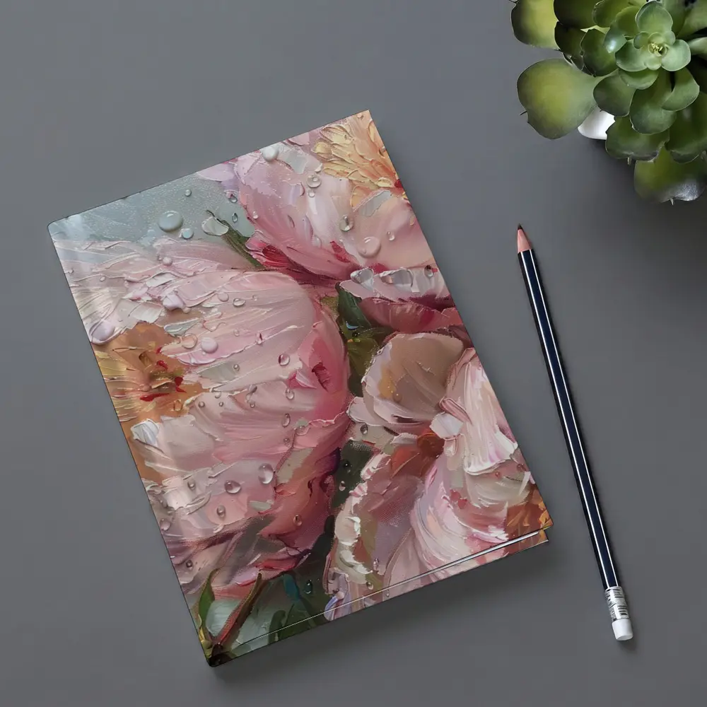 Pink Peonies Oil Painting Rainy Day – Notebooks