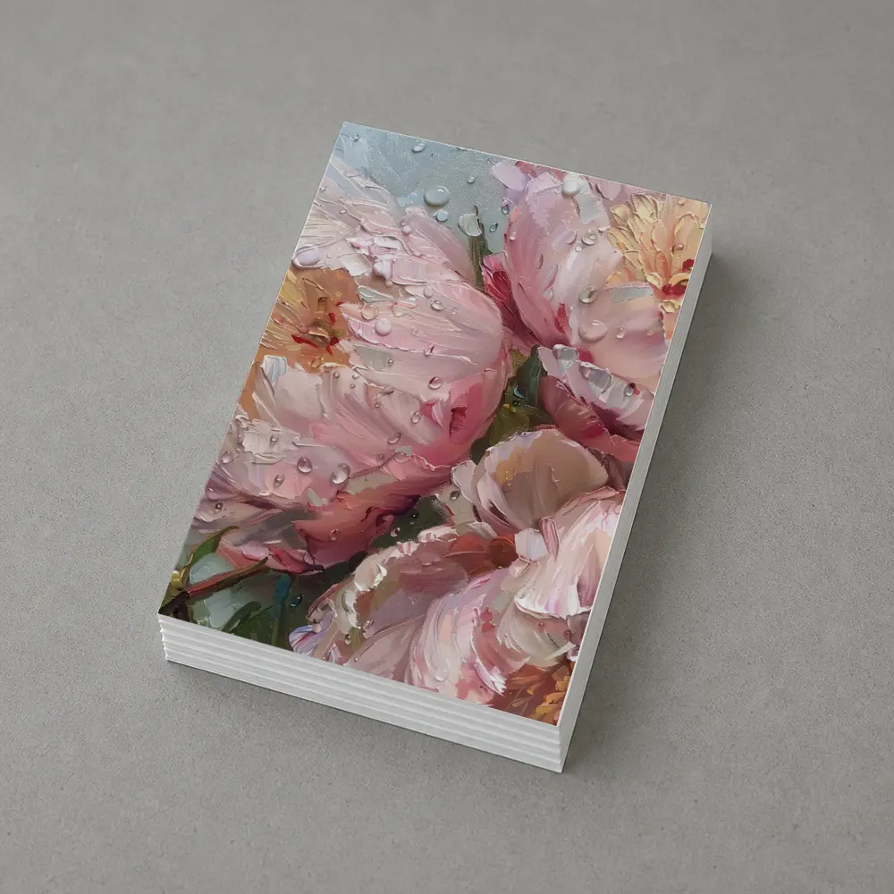 Pink Peonies Oil Painting Rainy Day – Postcards