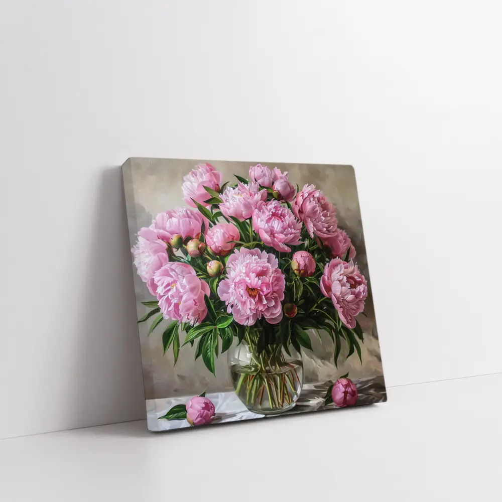 Pink Peonies Bouquet Glass Vase Painting – Wall Art