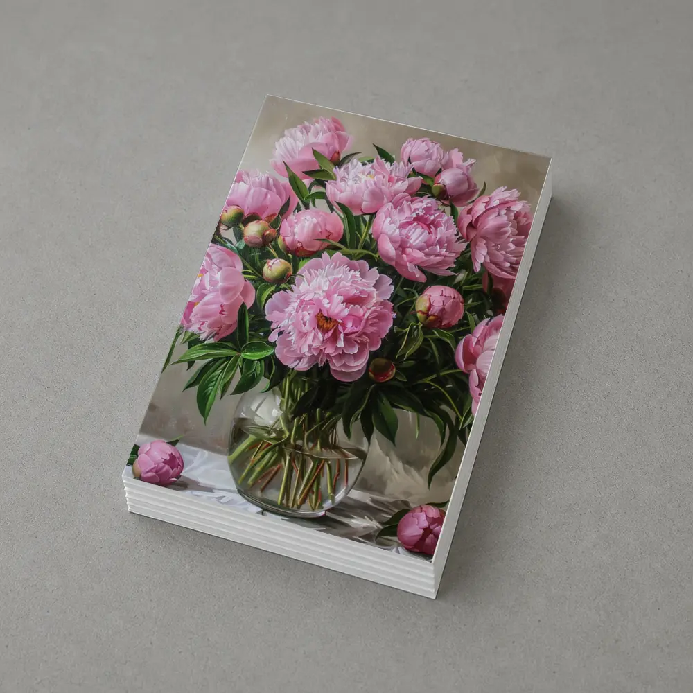 Pink Peonies Bouquet Glass Vase Painting – Postcards