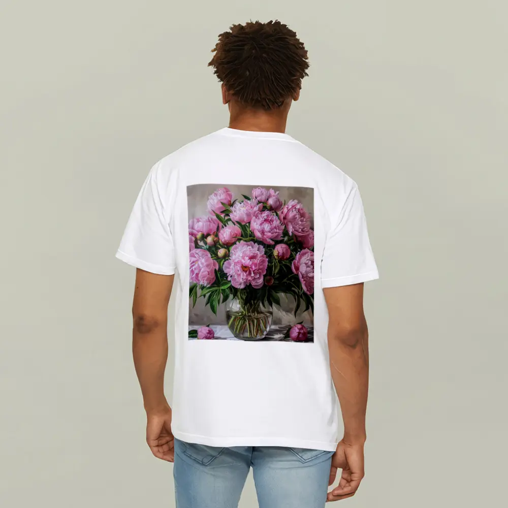 Pink Peonies Bouquet Glass Vase Painting – T-Shirts