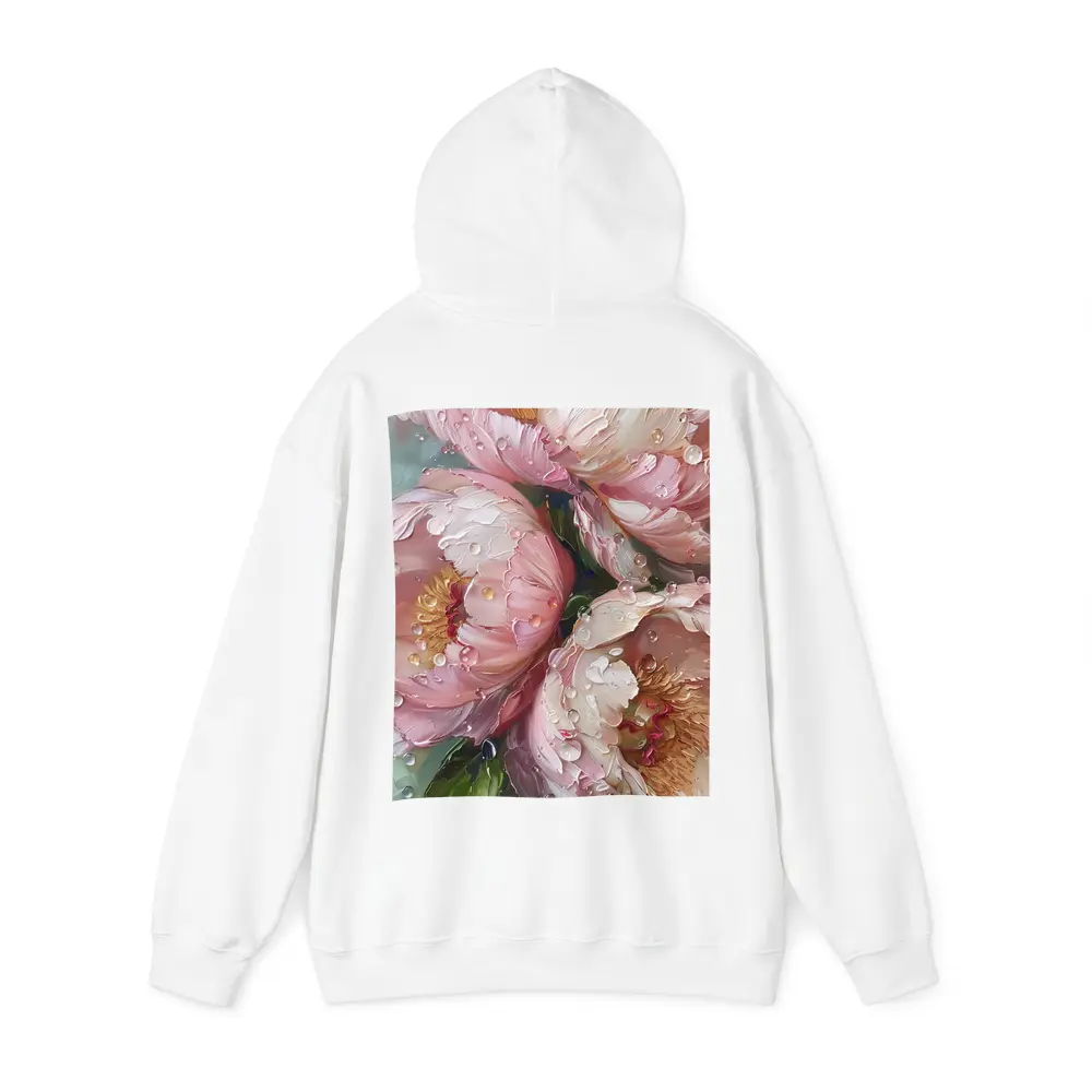 Pink Peonies Oil Painting With Water Drops – Hoodies