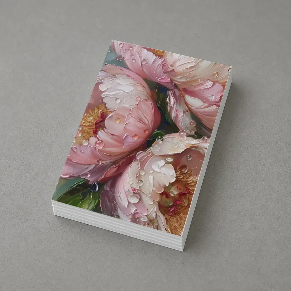 Pink Peonies Oil Painting With Water Drops – Postcards