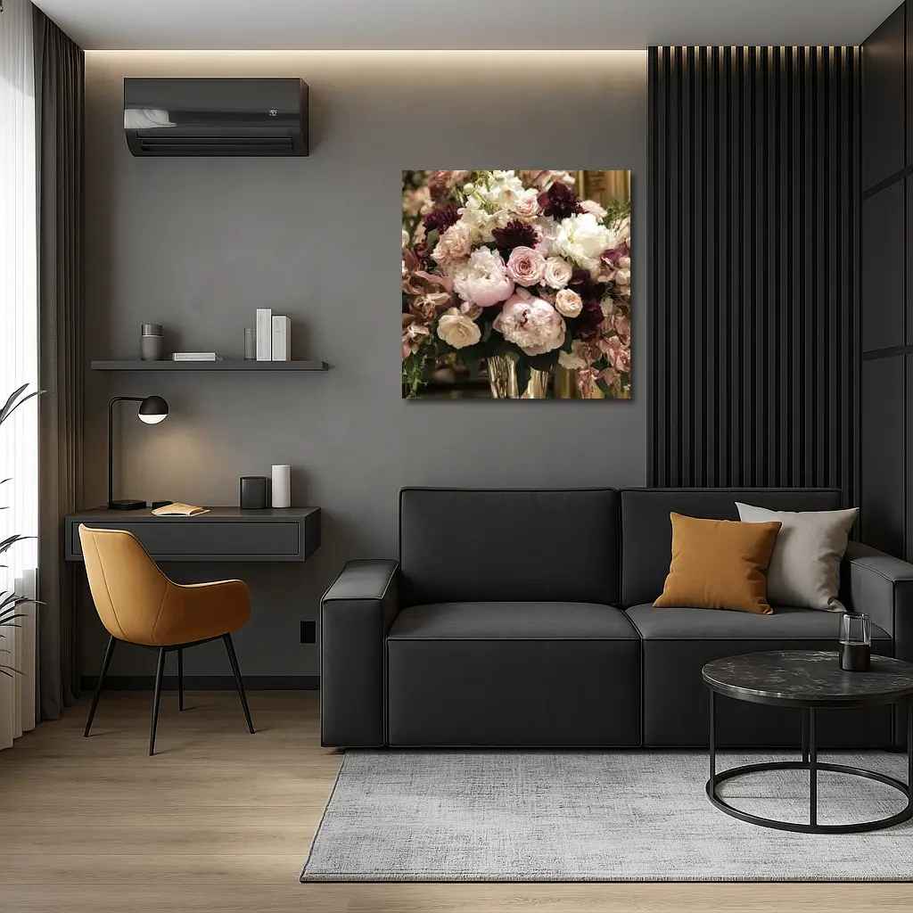 Pink Peonies Roses Burgundy Floral Bouquet – Wall Art