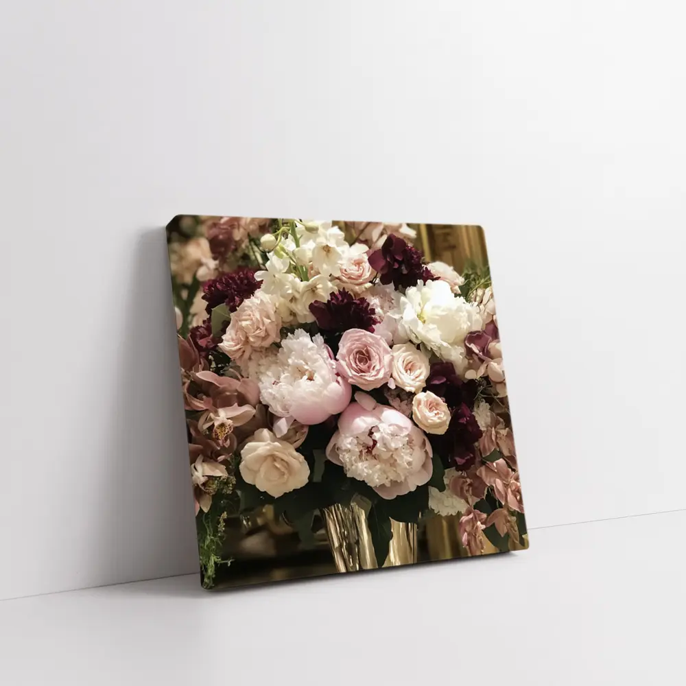 Pink Peonies Roses Burgundy Floral Bouquet – Wall Art