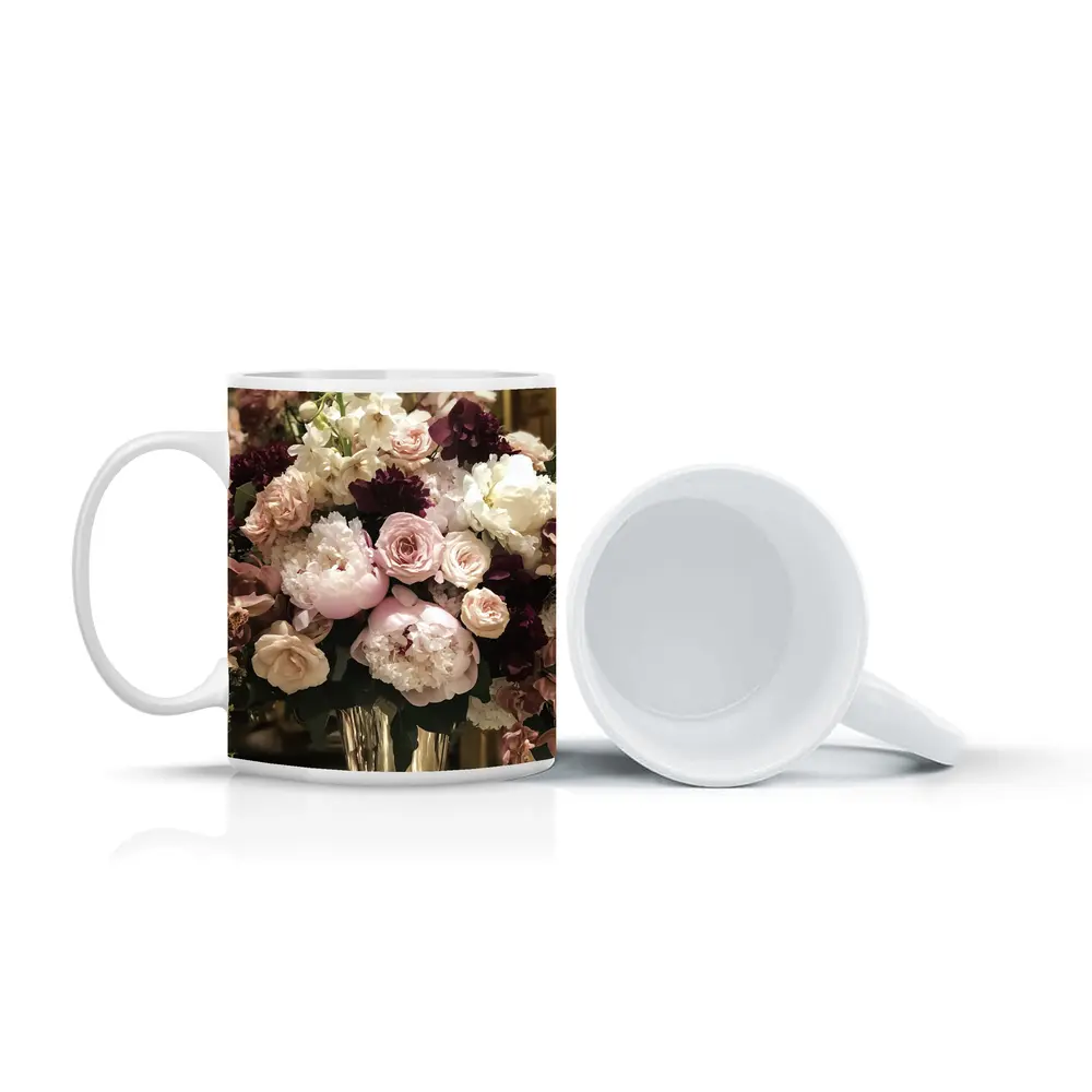 Pink Peonies Roses Burgundy Floral Bouquet – Mugs