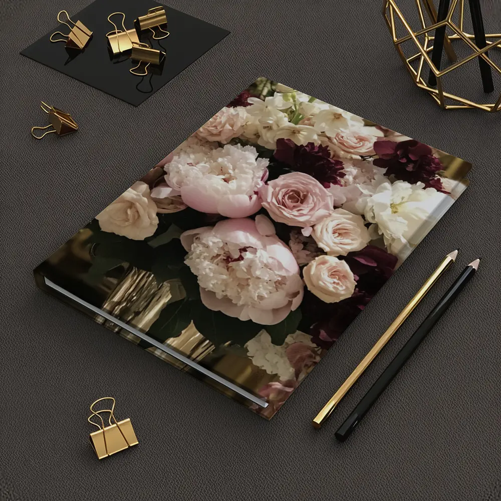 Pink Peonies Roses Burgundy Floral Bouquet – Notebooks