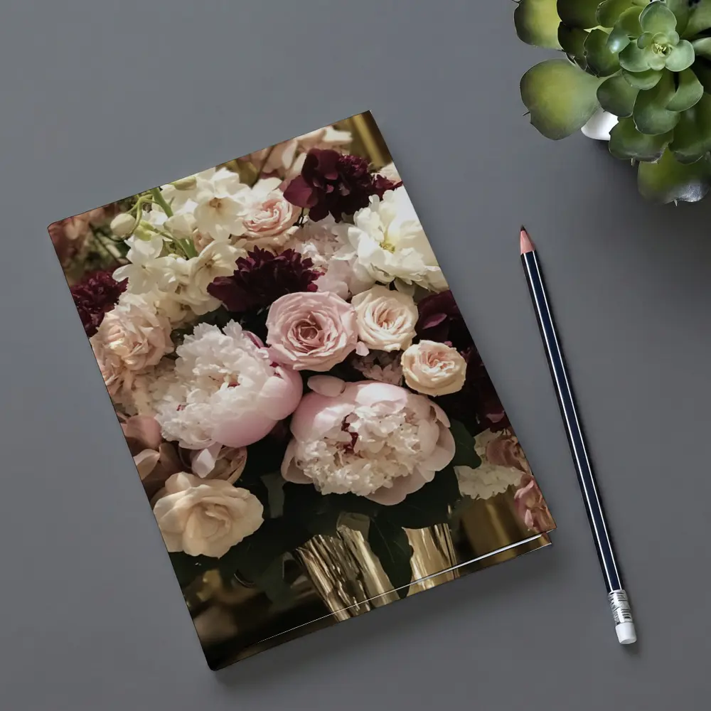 Pink Peonies Roses Burgundy Floral Bouquet – Notebooks