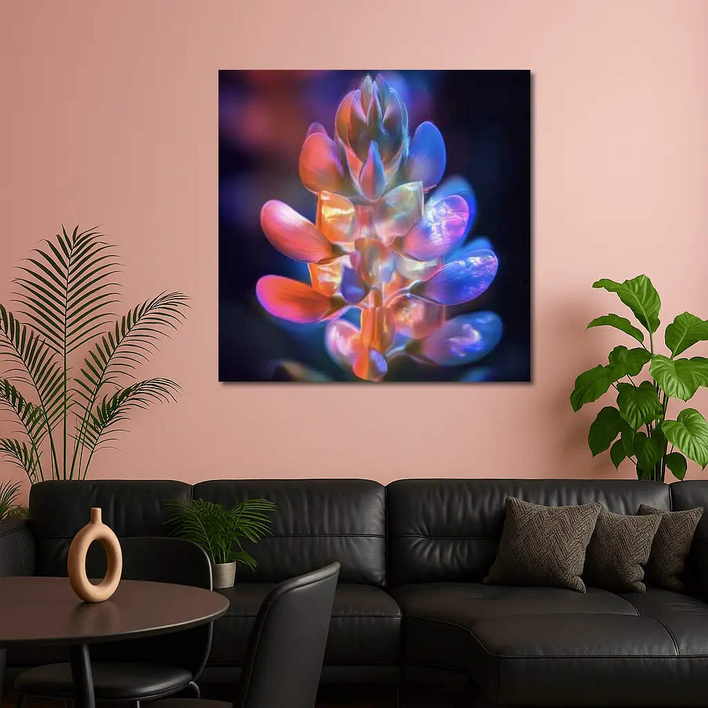 Neon Lupine Flower Dark Bokeh Background – Wall Art