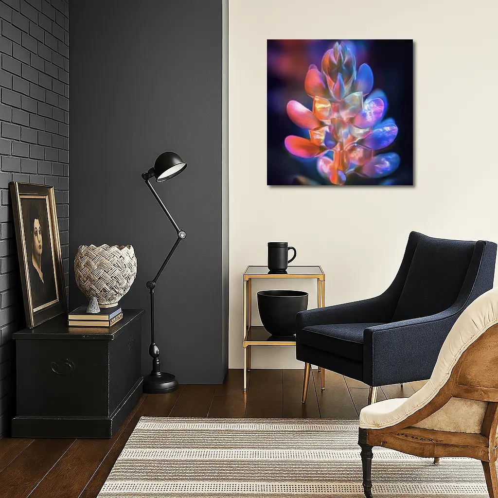 Neon Lupine Flower Dark Bokeh Background – Wall Art
