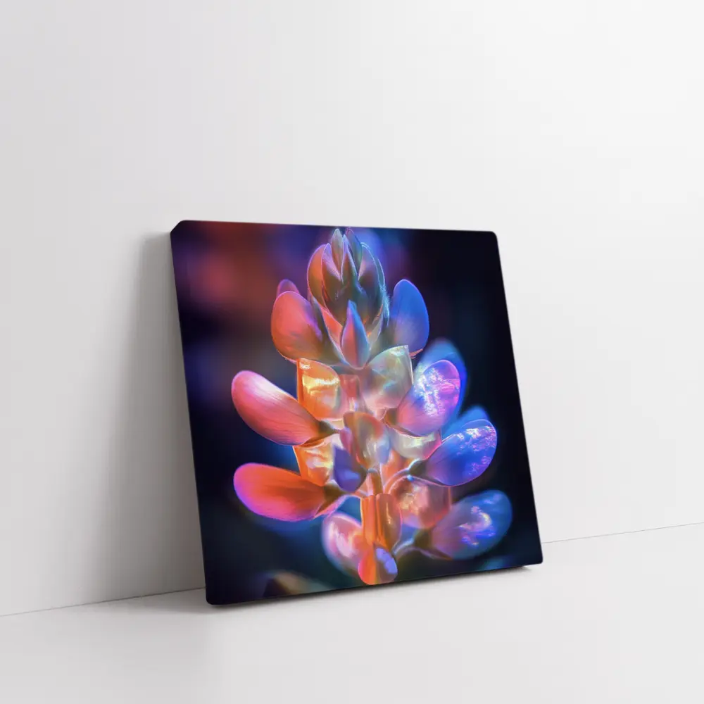 Neon Lupine Flower Dark Bokeh Background – Wall Art