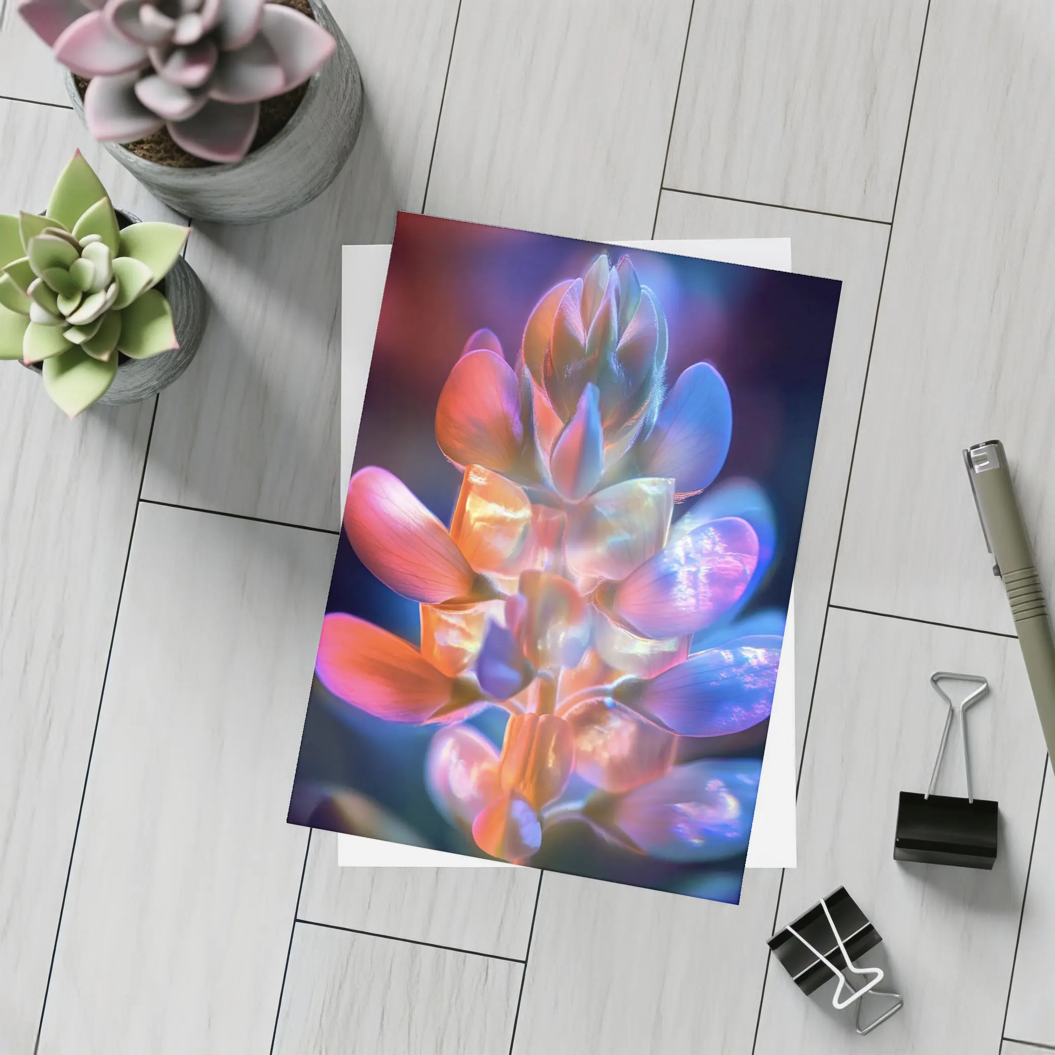 Neon Lupine Flower Dark Bokeh Background – Postcards