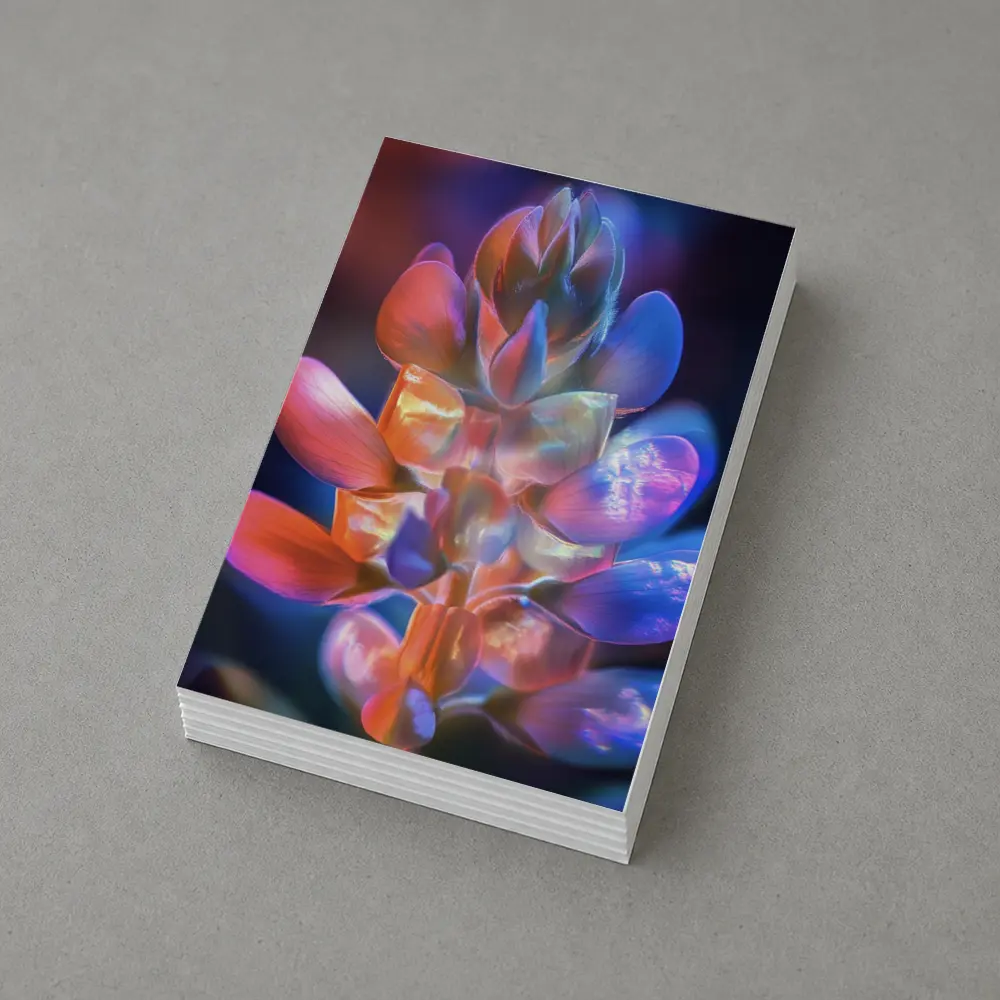Neon Lupine Flower Dark Bokeh Background – Postcards