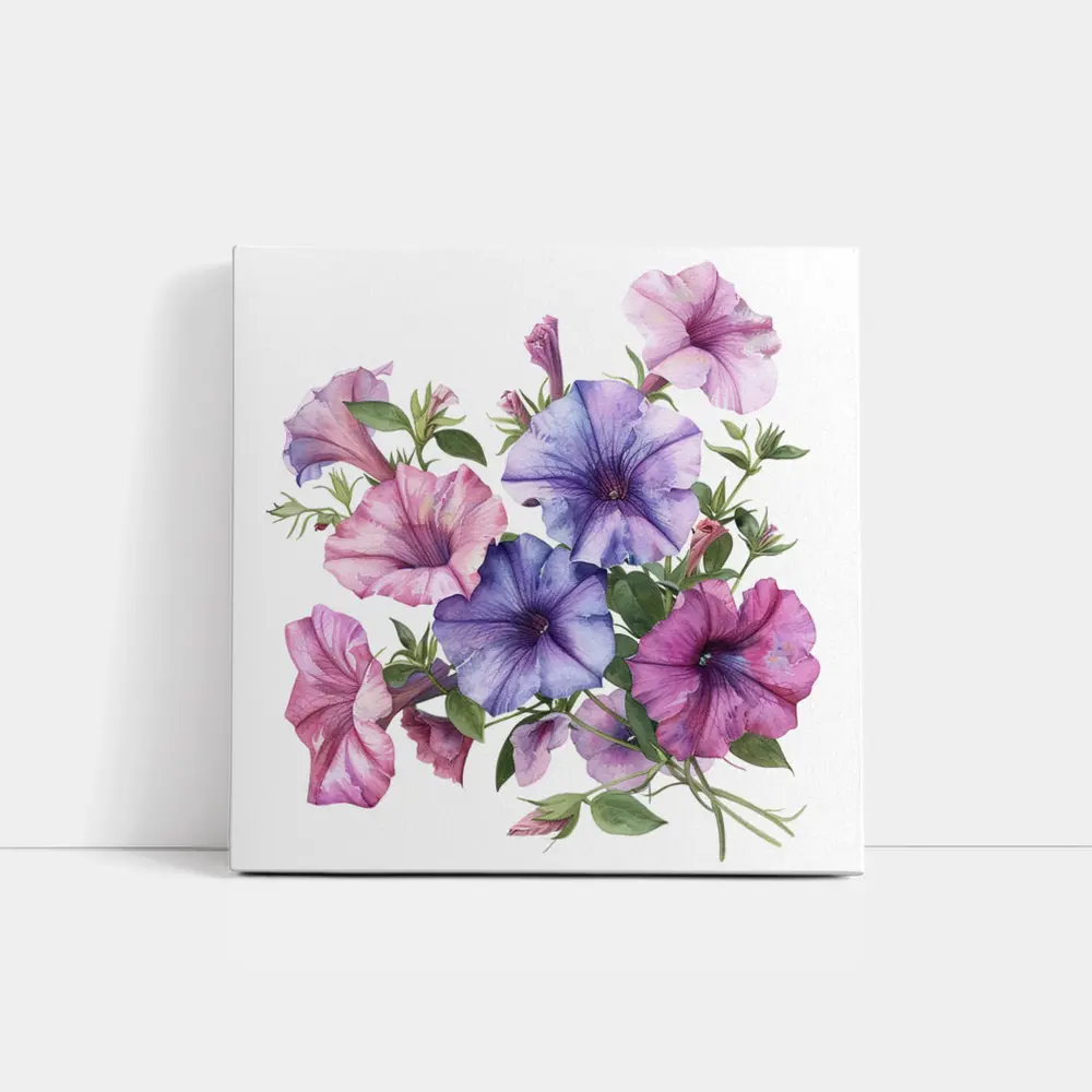 Watercolor Petunia Flowers Pink Purple Bouquet – Wall Art