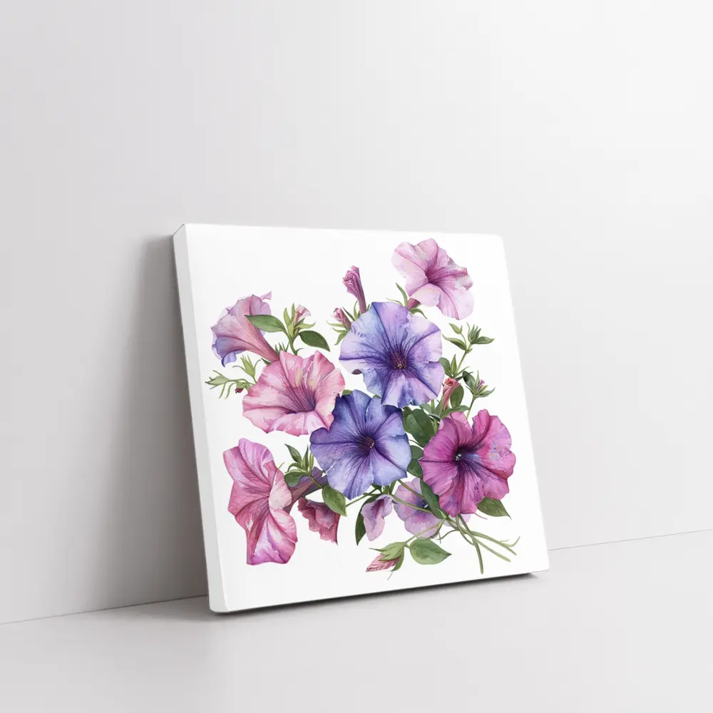 Watercolor Petunia Flowers Pink Purple Bouquet – Wall Art