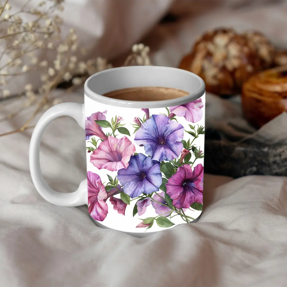 Watercolor Petunia Flowers Pink Purple Bouquet – Mugs