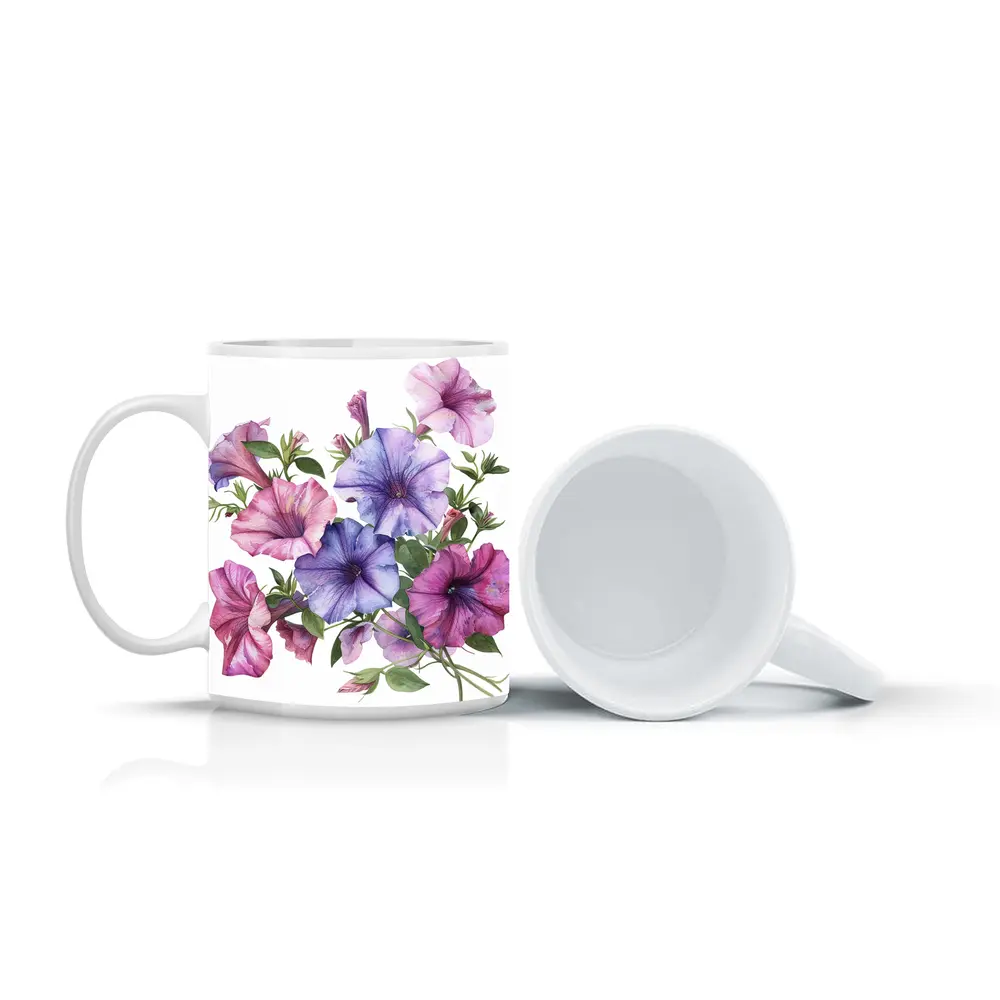 Watercolor Petunia Flowers Pink Purple Bouquet – Mugs