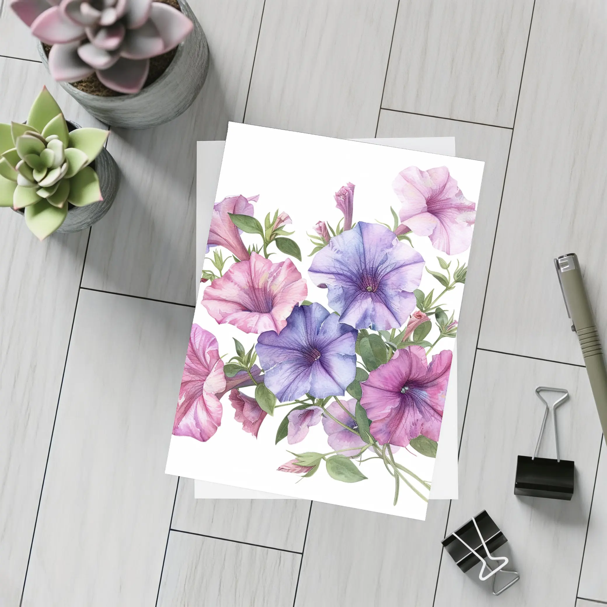Watercolor Petunia Flowers Pink Purple Bouquet – Postcards