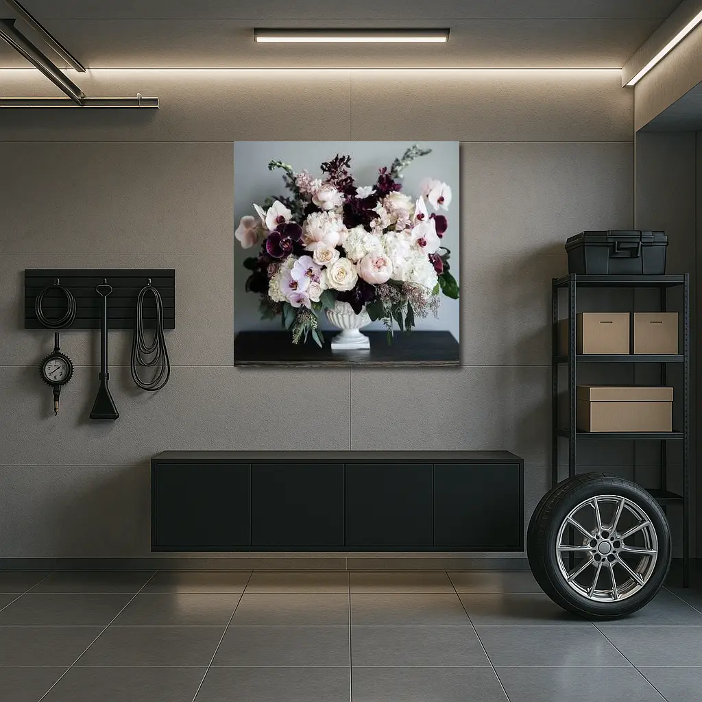 Peonies Orchids Roses Dark Plum Floral Arrangement – Wall Art