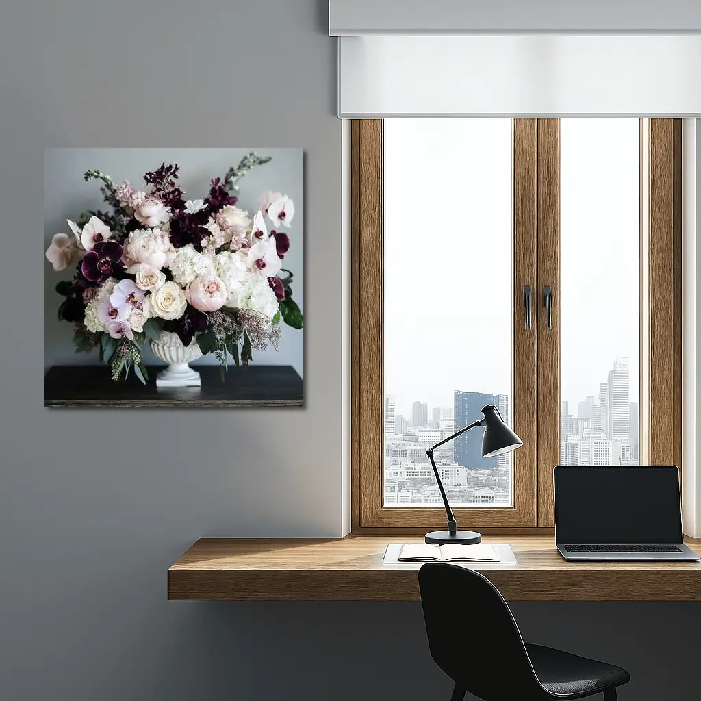 Peonies Orchids Roses Dark Plum Floral Arrangement – Wall Art