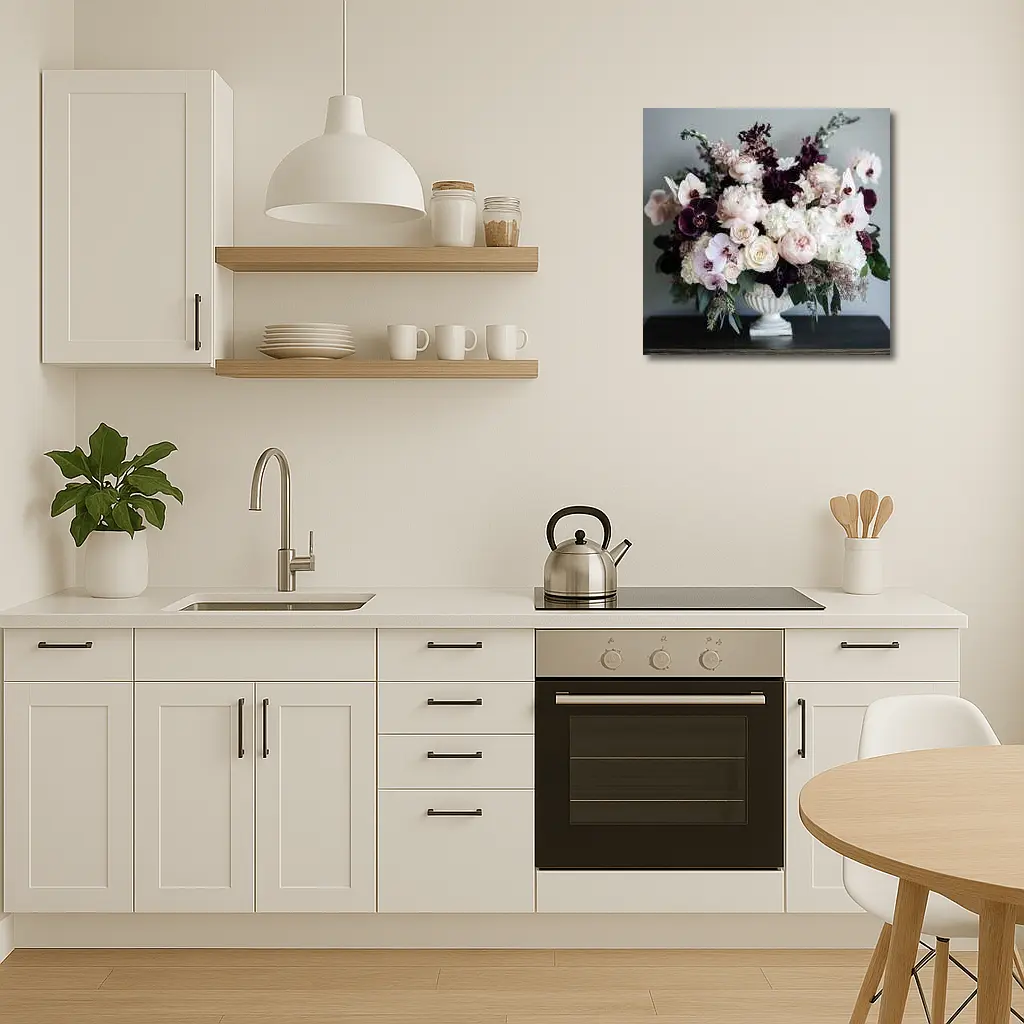 Peonies Orchids Roses Dark Plum Floral Arrangement – Wall Art