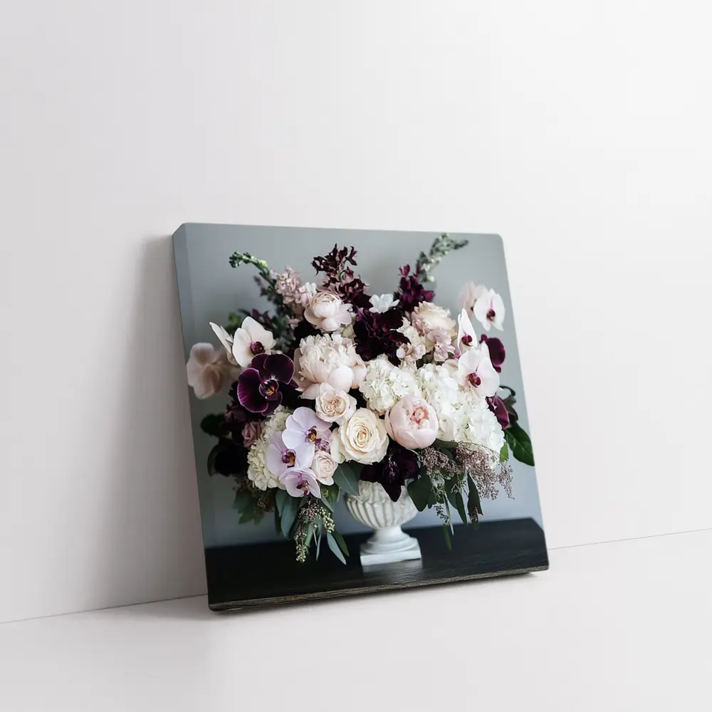 Peonies Orchids Roses Dark Plum Floral Arrangement – Wall Art