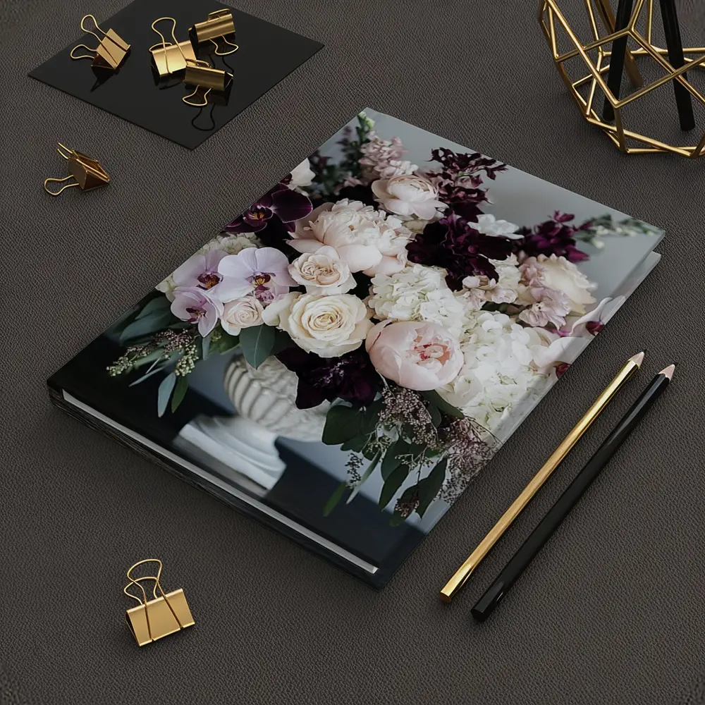 Peonies Orchids Roses Dark Plum Floral Arrangement – Notebooks