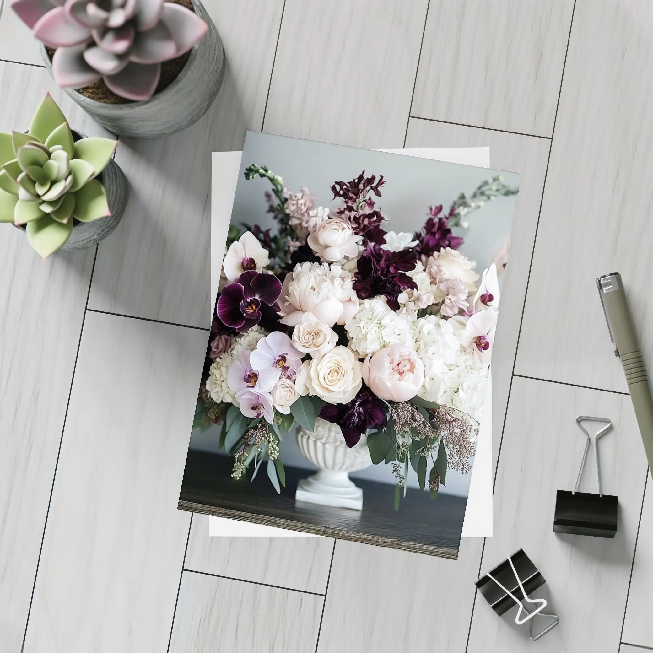 Peonies Orchids Roses Dark Plum Floral Arrangement – Postcards