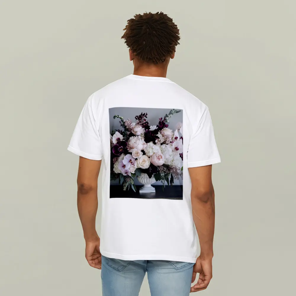 Peonies Orchids Roses Dark Plum Floral Arrangement – T-Shirts