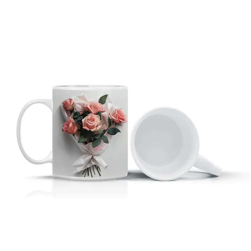 Pink Roses Bouquet Wrapped White Paper – Mugs
