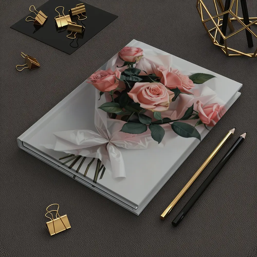Pink Roses Bouquet Wrapped White Paper – Notebooks
