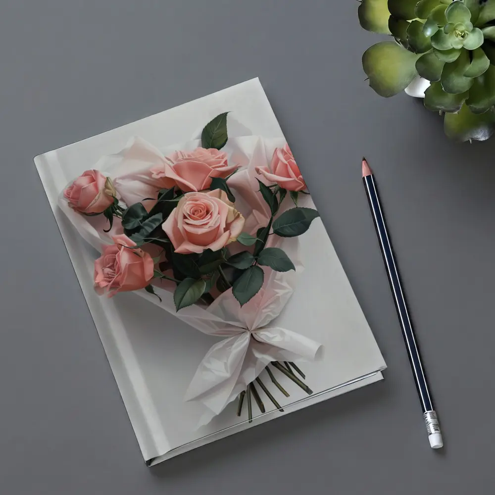 Pink Roses Bouquet Wrapped White Paper – Notebooks