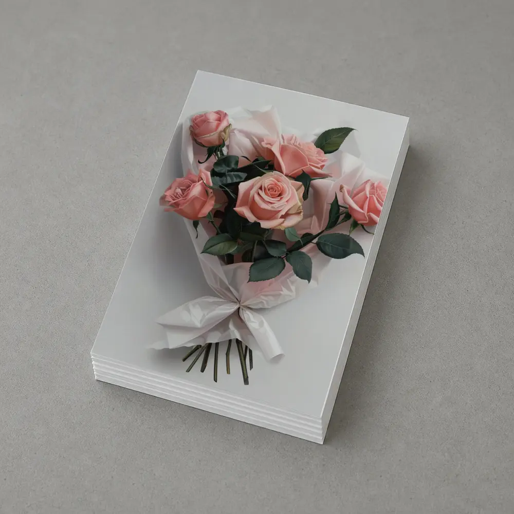 Pink Roses Bouquet Wrapped White Paper – Postcards