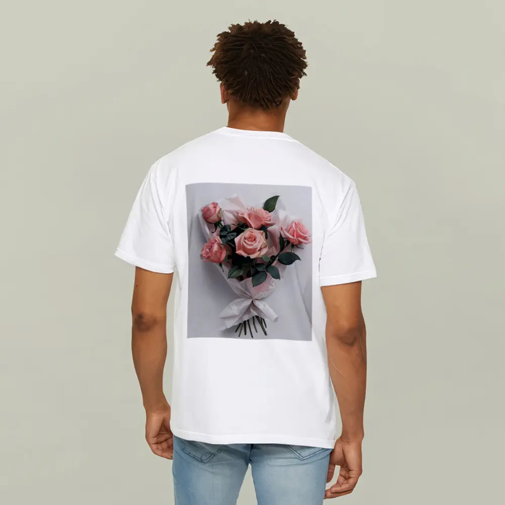 Pink Roses Bouquet Wrapped White Paper – T-Shirts