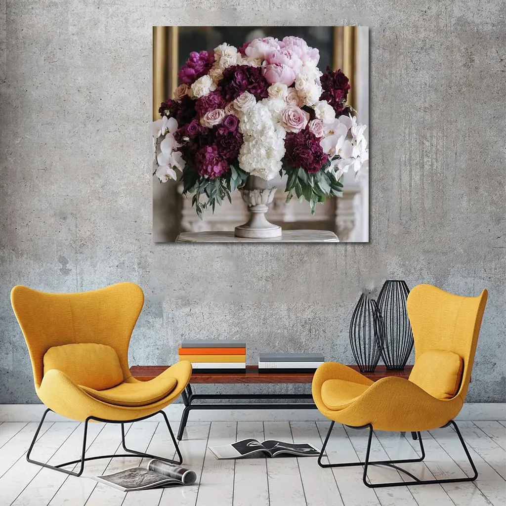 Peonies Hydrangea Roses Orchids Elegant Arrangement – Wall Art