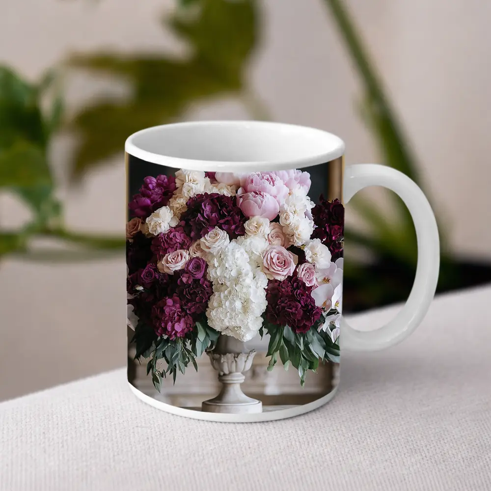 Peonies Hydrangea Roses Orchids Elegant Arrangement – Mugs